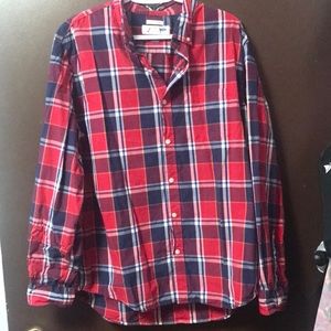 Plaid long sleeve shirt red and blue